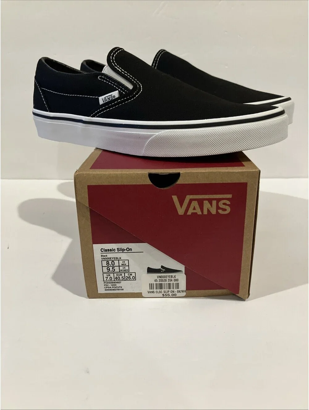Vans Classic Slip On 'Black White' Canvas Shoes / VN000EYEBLK / Men's Size 8 NEW